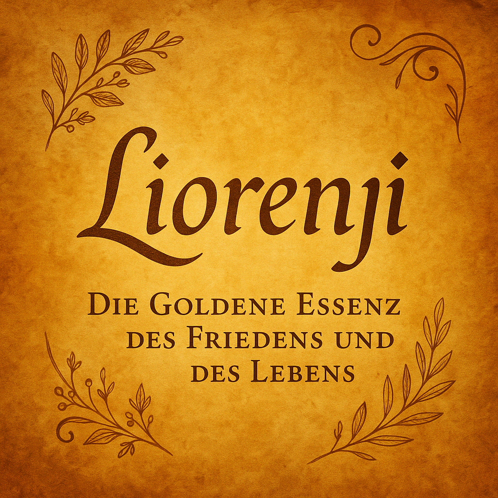 Goldener Liorenji-Schriftzug mit Blätterranken.