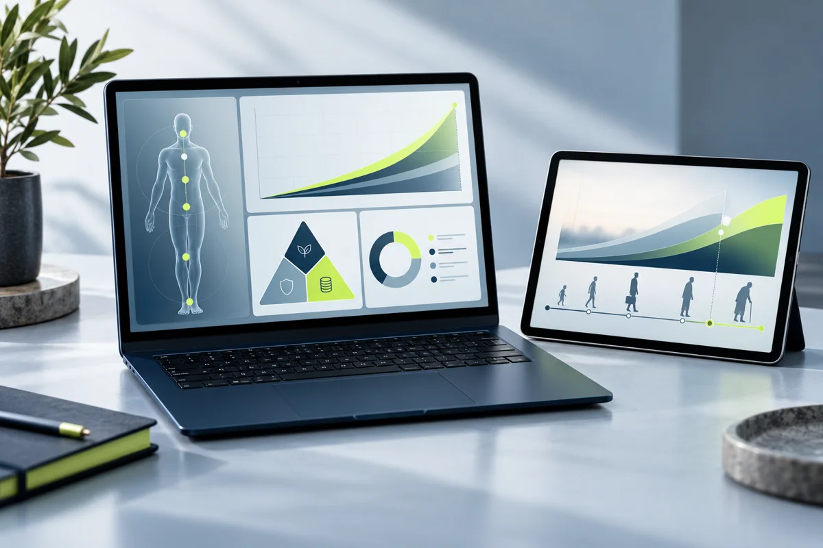 Illustration: Finanzwerkzeuge auf Laptop und Tablet